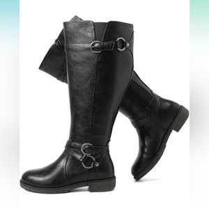 Luoika Women's Extra Wide Calf Knee-High Boots Low Heel Side Zipper Boots